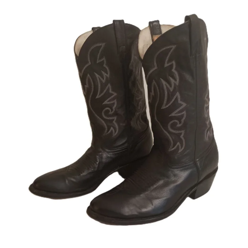 Cowtown Men’s Black Western Cowboy Boots White Embroidery Size 11.5 - Picture 2 of 15